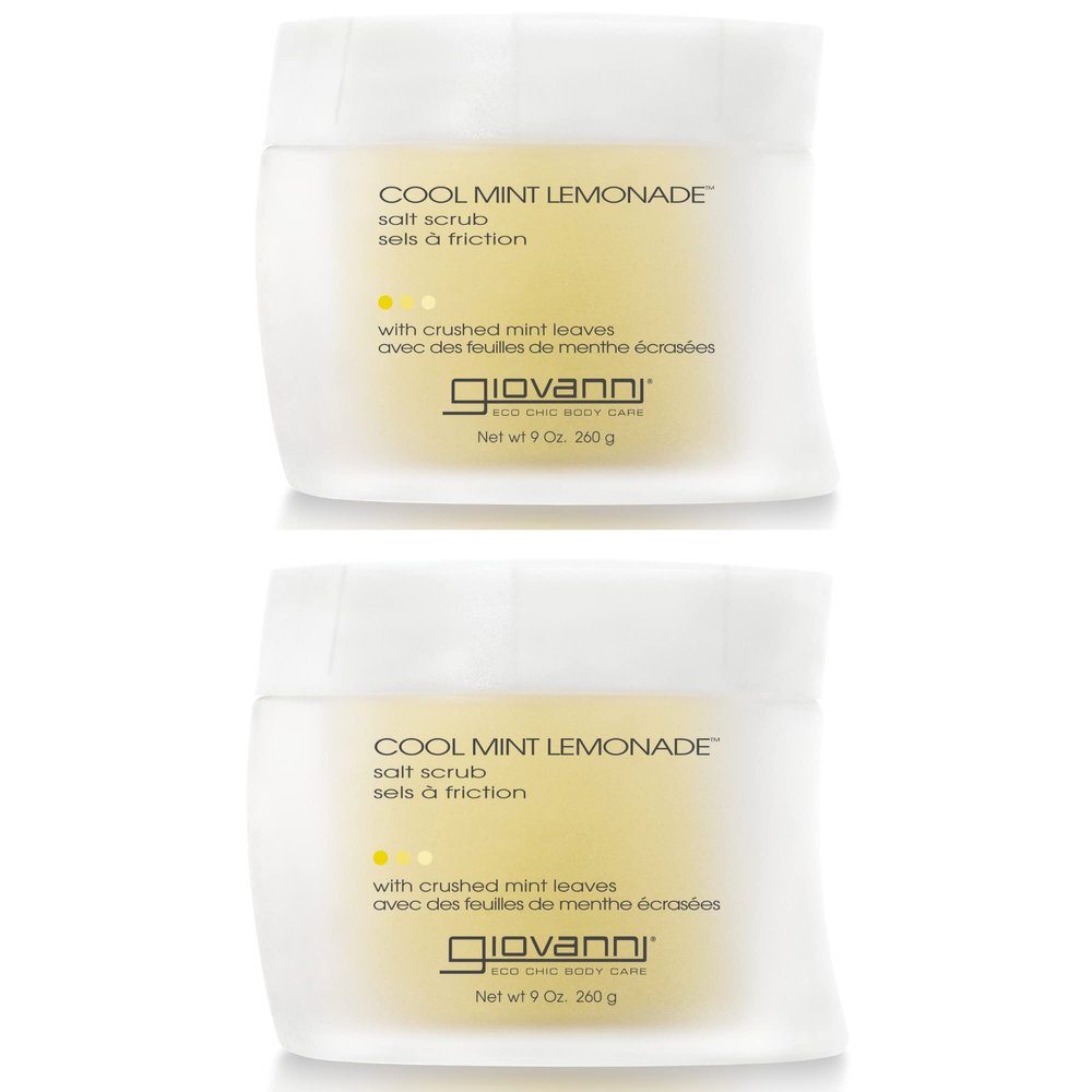 GIOVANNI Cool Mint Lemonade Salt Scrub - Salt Based Body Scrub, Gentle Body Exfoliant With Crushed Mint Leaves, Essential Oils, Aloe, Invigorating & Energizing Mint & Lemon Body Scrub - 9 Oz (2 Pack)