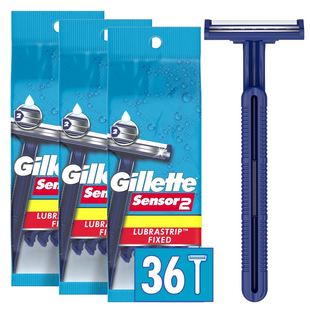 Gillette Sensor2 Fixed Men's Disposable Razor, 12 Count (Pack of 3)