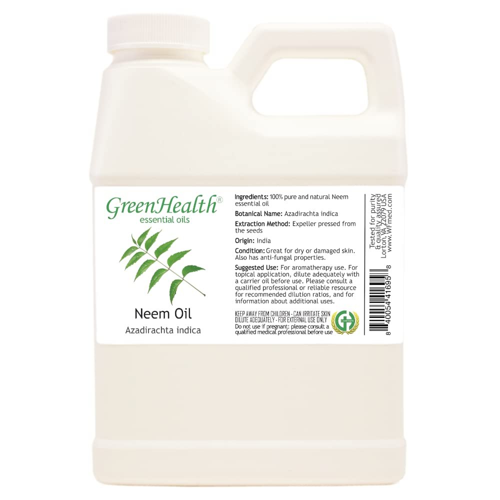 Neem Oil by GreenHealth  100% Pure Cold Pressed, Unrefined  16 oz  Natural Oil for DIY, Soap Making, and Crafting