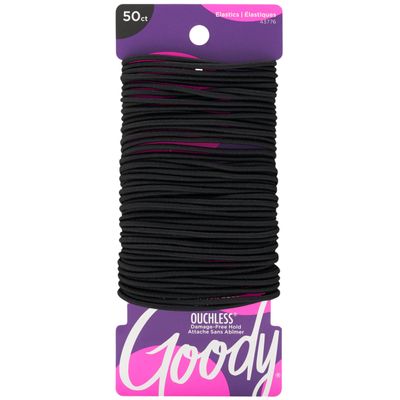Goody Ouchless Hair Elastics  No Pull, No Breakage, Tangle-Free Hold for Fine Hair  50 Count, Black, Long-Lasting Ponytail Holders for Women