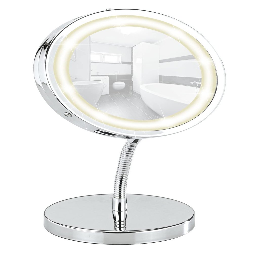 WENKO Chrome, LED, Makeup, Magnifying, Desk Mirror with Lights, Steel, Dimensions 5.9 x 6.5 x 5.1 in,  4.3