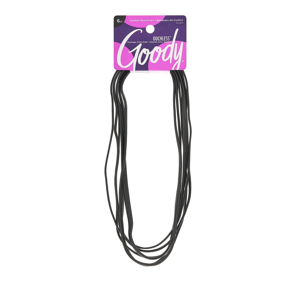 GOODY Women's Ouchless Thin Hair Flat Narrow Headwrap, Black, 6 Count