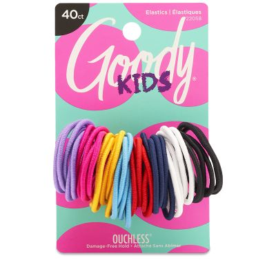 Goody Kids Ouchless Hair Elastics  No Pull, No Breakage, Tangle-Free Hold for Fine Hair  40 Count, Assorted Colors, Long-Lasting Ponytail Holders for Girls & Boys