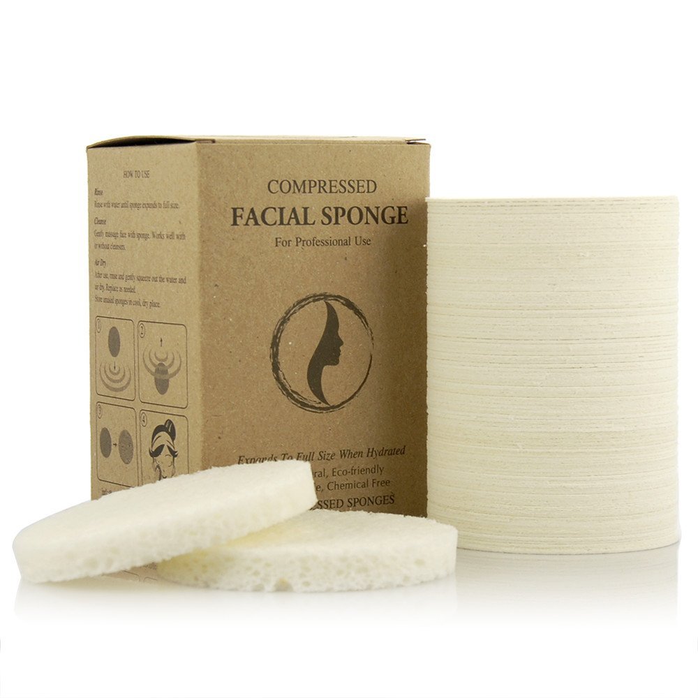 Appearus Natural Cellulose Facial Sponges  100 Pack (Compressed)  Professional Spa Facial Sponge Pads for Cleansing, Exfoliating, Makeup Removal  White  Gentle on Sensitive Skin