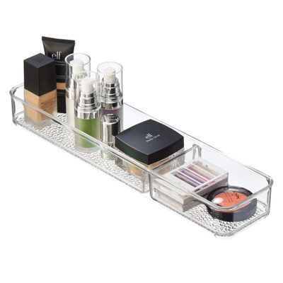 iDesign 48850 Rain Divided Tray for Vanity, Bathroom, Countertop, Drawer, Cosmetics, Makeup, Toiletries, Craft and Office Supplies, BPA-Free, 4" x 16" x 2", 2 Compartments