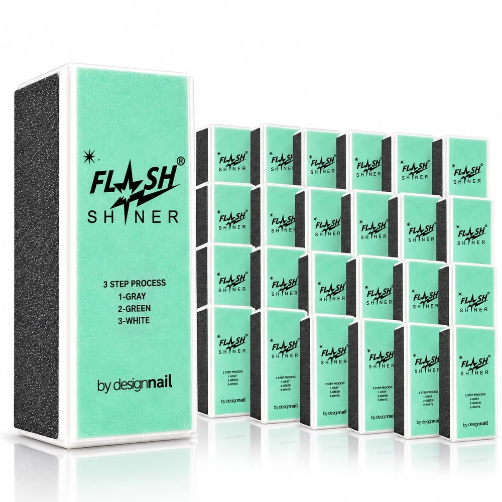 Design Nail Flash Shiner 4-Way Nail Buffer Block, 320/400/4000 Grit, 3-Step Nail Shiner for Natural Nails, Smooth, Buff, Polish & Shine, Pack of 24