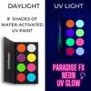 Mehron Makeup Paradise FX Neon UV Glow 8 Color Palette | Magnetic Refillable Special Effects Paint Palette | Professional Water Activated Paint for Raves, Costumes, SFX, Halloween, & Cosplay view 3