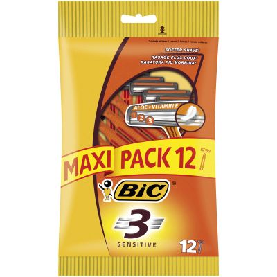 BIC 3 Sensitive Men's Razors - Maxi Pack of 12