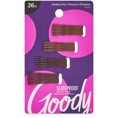 Goody SlideProof Bobby Pins, 26 Ct, Brown, Comfortable Bobby Hair Pins for Styling, Lock In Place, Pain-Free Styling Accessories for Women & Men, All Hair Types