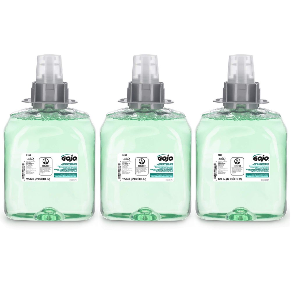 GOJO Green Certified Foam Hand, Hair & Body Wash, Cucumber Melon Scent, 1250 mL Refill FMX-12 Push-Style Dispenser (Pack of 3) - 5163-03