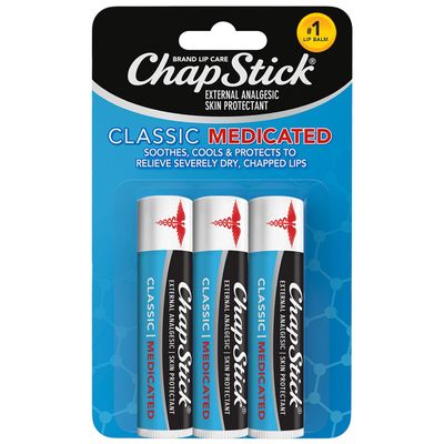 ChapStick Lip Balm, Classic Medicated 3-Pack, 0.15 Oz Ea
