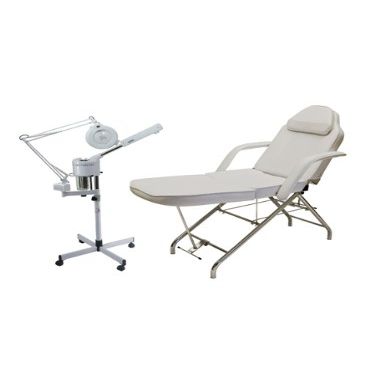 Buy-Rite Basic Facial Spa Package - 2-in-1 Ozone Facial Steamer with Magnifying Lamp & Adjustable Stationary Bed, White Vinyl Upholstery, 300 lb Capacity, BR-BASICFACIALSPA