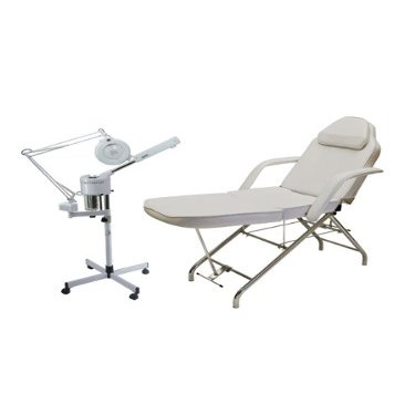 Buy-Rite Basic Facial Spa Package - 2-in-1 Ozone Facial Steamer with Magnifying Lamp & Adjustable Stationary Bed, White Vinyl Upholstery, 300 lb Capacity, BR-BASICFACIALSPA