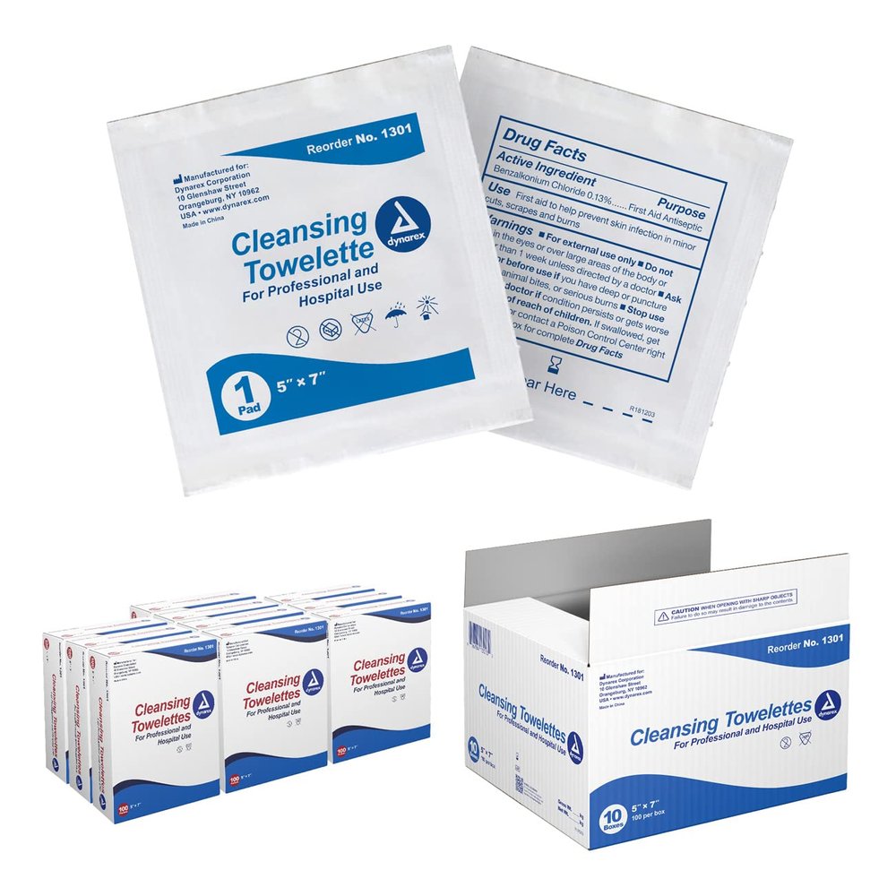 Dynarex Cleansing Towelettes 5" x 7" 10/100/Cs