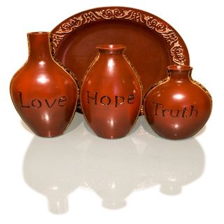 American Atelier Accents by Jay Inspirational Red Resin Vases with Tray, Set of 3