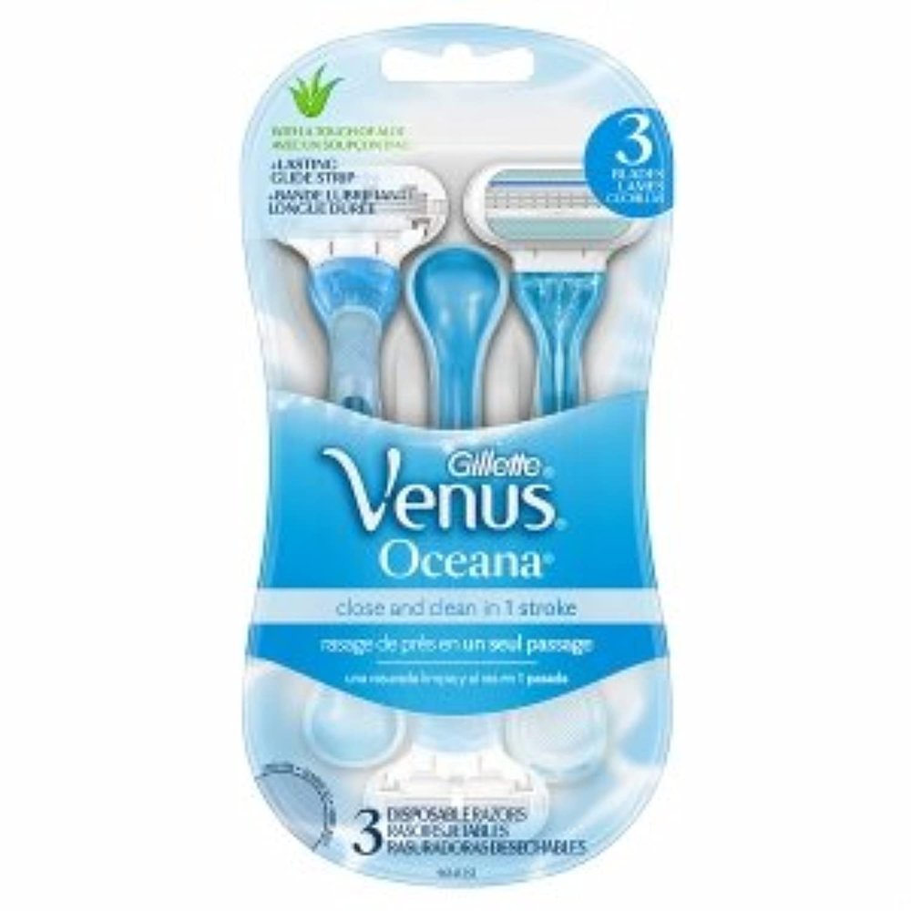 Gillette Venus Oceana 3 Blade Disposable Women's Razors, Multicolor, Ergonomic Handle