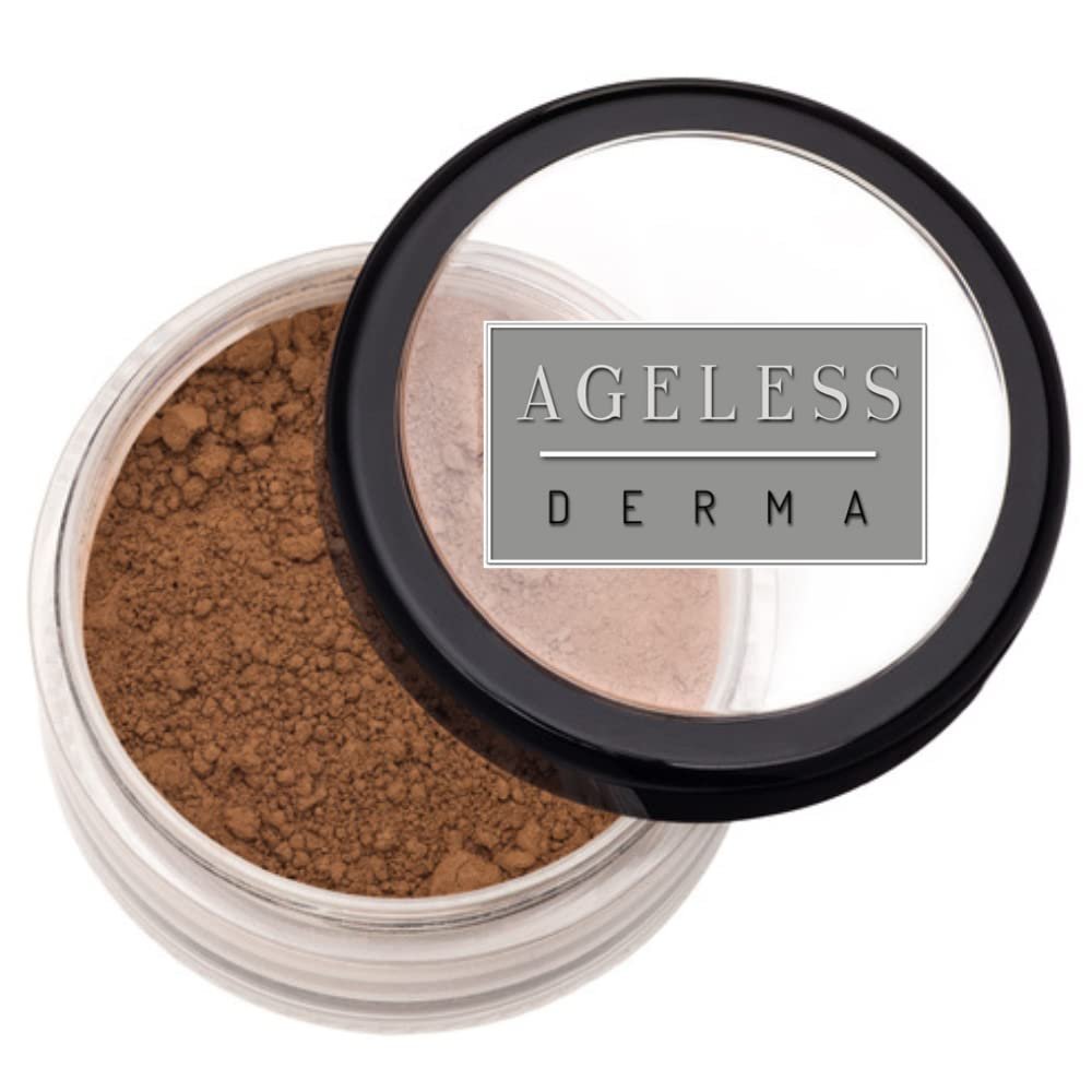 Ageless Derma Mineral Face Powder Makeup. Natural Full Coverage Loose Foundation with Vitamin and Green Tea. Made in USA