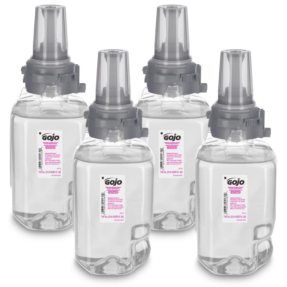 GOJO ADX-7 Antibacterial Foam Soap Refill, Plum, 4ct x 700 mL - 8712-04