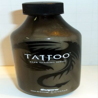 1 , Bottle, of, HOT, Dark Tanning, Serum, Tattoo, Tanning Lotion, for Serious, Darkness, over Your Skin, No Sunscreens, for, Use In, Tanning Beds, or, Outdoors, about, 2.75oz, 81ml. each Bottle,