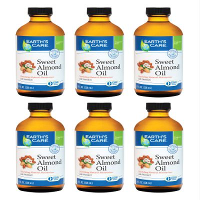 Earth's Care Sweet Almond Oil - Expeller Pressed Almond Oil for Skin and Hair 8 FL. OZ. (6 Bottles)