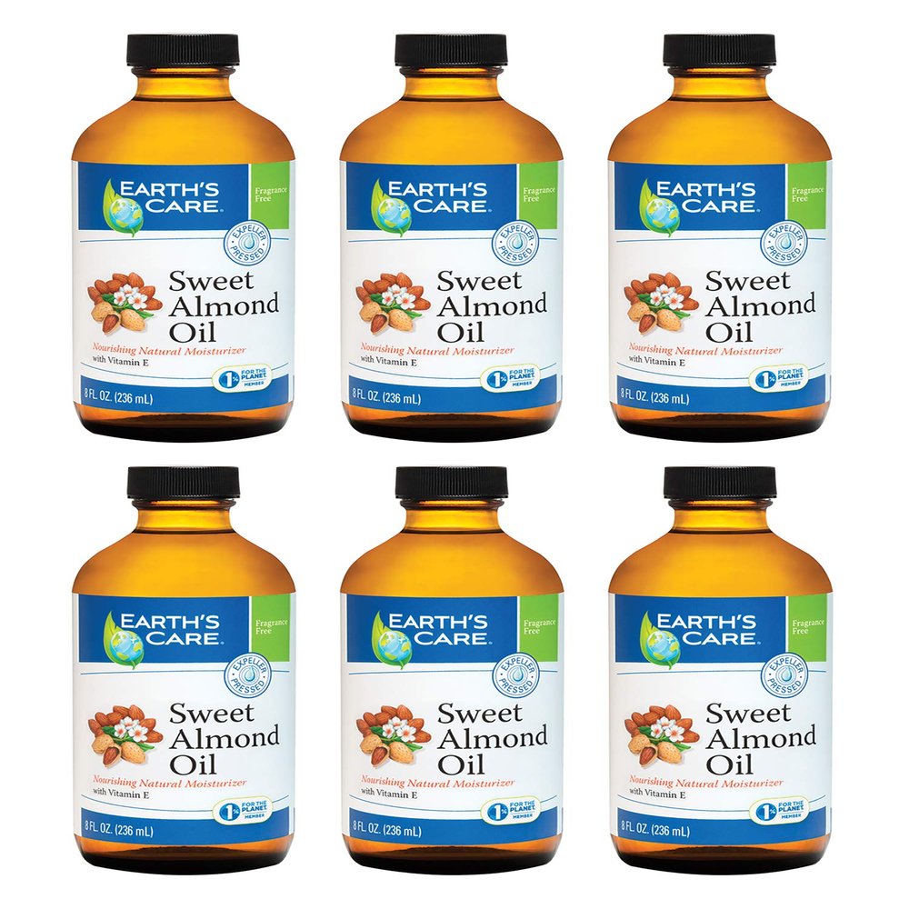 Earth's Care Sweet Almond Oil - Expeller Pressed Almond Oil for Skin and Hair 8 FL. OZ. (6 Bottles)