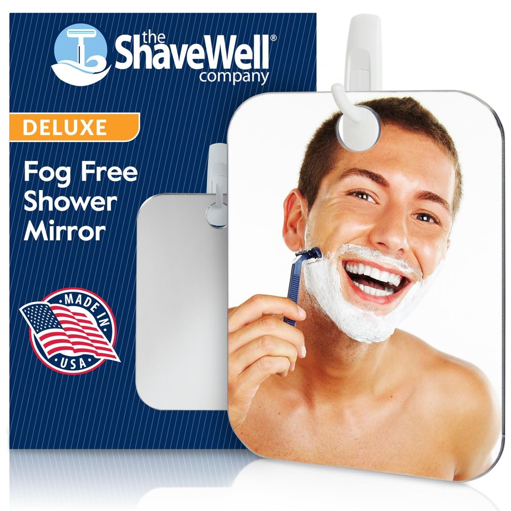 Shave Well Deluxe Anti-Fog Shaving Mirror | Fogless Hanging Bathroom Shower Mirror with Handheld Option for Men and Women | Includes Long-Lasting Removable Adhesive Hook for Wall