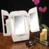 JERDON Modern Tri-Fold Makeup Mirror with Lights - Vanity Mirror with 5X Magnification & Multiple Light Settings - White Base - Model JGL10W view 2