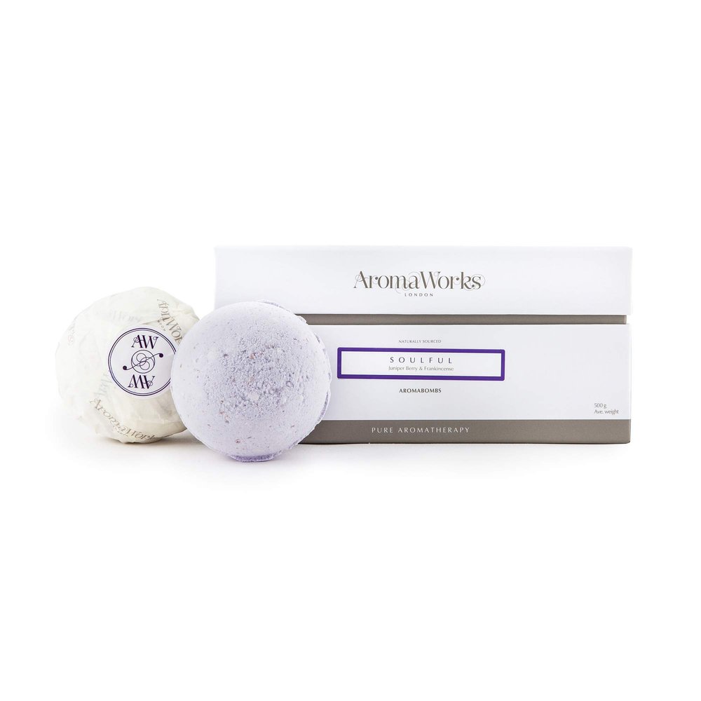 Aromaworks Soulful Aromabomb Duo - Lift Your Mind and Invigorate Your Senses - Features an Exotic, Woody Aroma - Key Ingredients of Juniper Berries, Patchouli and Frankincense - 2 X 8.81 Oz Bath Bomb