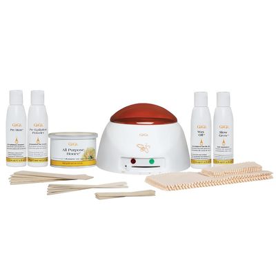 GiGi Student Starter Waxing Kit - All-Purpose Honee Hair Removal Wax Kit with Wax Warmer, Pre & Post Care, Muslin Strips, and Applicators - At-Home & Salon Use for Face, Body, Arms, and Legs
