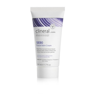 AHAVA Clineral Sebo Facial Balm Cream - Rich balm reduces facial irritation & redness, softens dry & sensitive skin, enriched with Osmoter, Dead Sea Mud, Aloe Vera, Hippophae & Bergamot Oil, 1.7 Fl.Oz