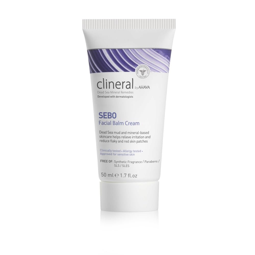 AHAVA Clineral Sebo Facial Balm Cream - Rich balm reduces facial irritation & redness, softens dry & sensitive skin, enriched with Osmoter, Dead Sea Mud, Aloe Vera, Hippophae & Bergamot Oil, 1.7 Fl.Oz