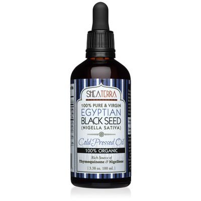 Shea Terra Egyptian Black Seed Cold Pressed Extra Virgin Oil, All Natural Oil to Support Immune System, Encourage Hair Growth & Skin Tone, Assist in Dry Skin, & More, 3.38 oz