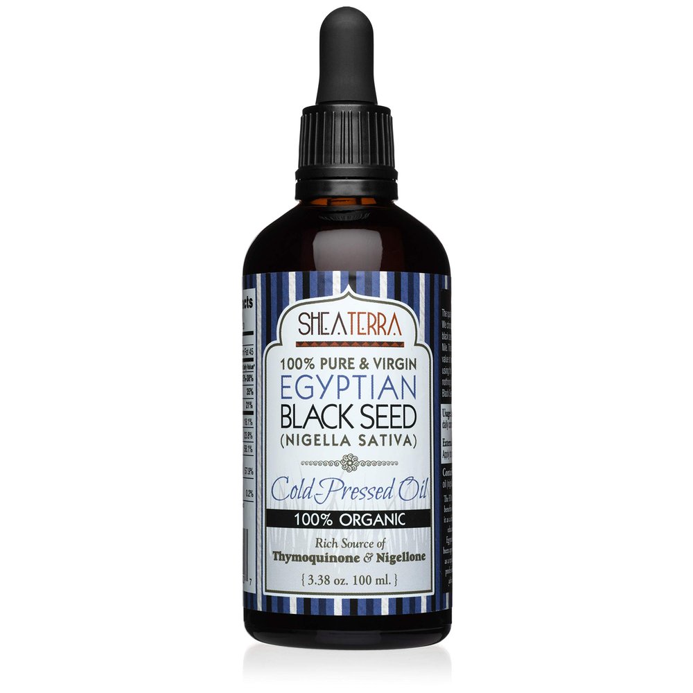 Shea Terra Egyptian Black Seed Cold Pressed Extra Virgin Oil, All Natural Oil to Support Immune System, Encourage Hair Growth & Skin Tone, Assist in Dry Skin, & More, 3.38 oz