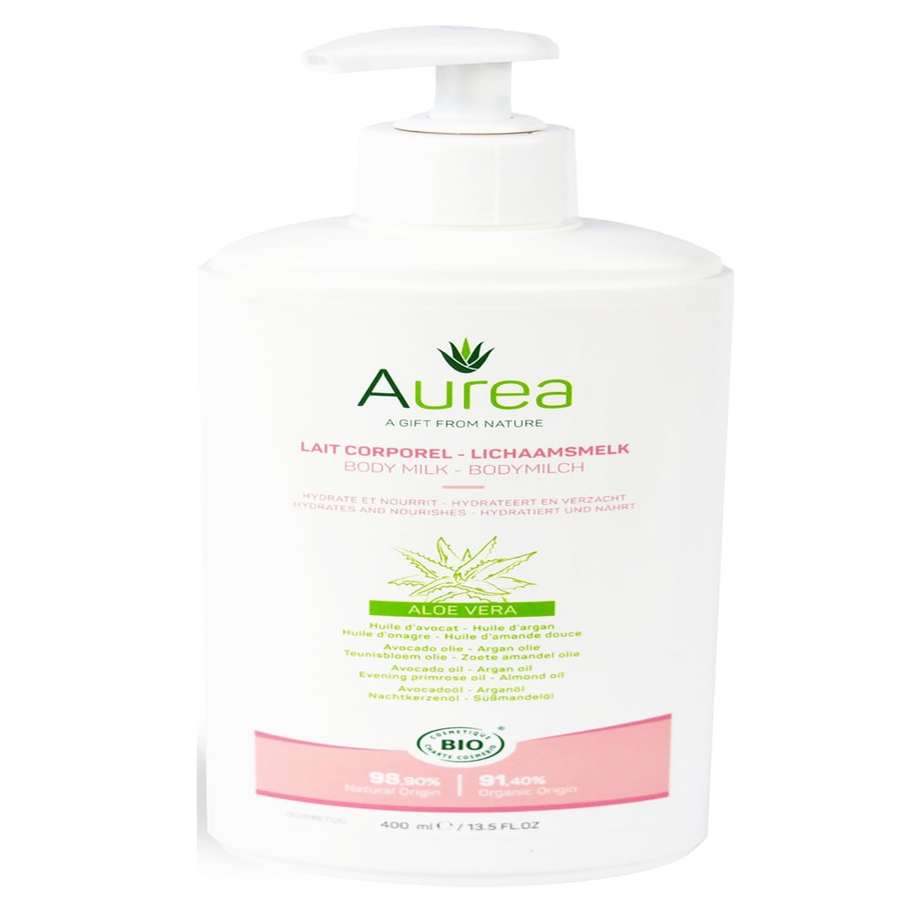 Aurea Aloe Vera Body Milk - Enriched With Soothing Aloe Vera - Restores The Skin's Suppleness And Elasticity - Naturally Hypoallergenic - Non-Greasy - Suitable For All Skin Types - 13.5 Oz