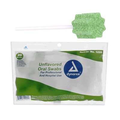 Dynarex Unflavored Oral Swabsticks, Cotton Swabs that Gently Clean, Moisten, and Refresh Mouth, Teeth, and Gums, 20 Swabsticks per Pack