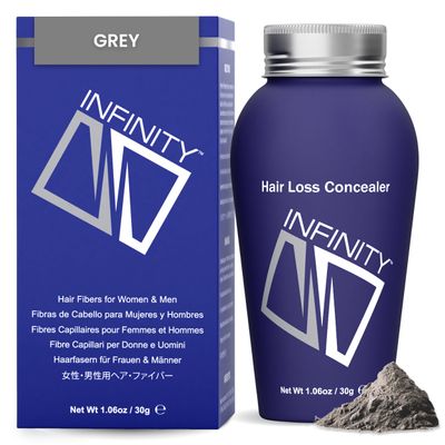 INFINITY Hair Fibers Grey for Thinning Hair for Women & Men - 100% Undetectable Hair Building Fiber Powder - Conceal Hair Loss in 15 Seconds, 30g