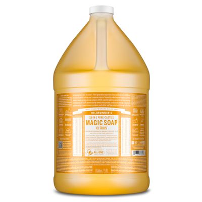Dr. Bronner's Pure-Castile Magic Soap Liquid (Citrus, 1 Gallon) - Made with Regenerative Organic Certified Oils, 18-in-1 Uses: Face, Body, Hair, Laundry, Pets and Dishes, Concentrated, Vegan, Non-GMO