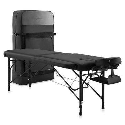 DR.LOMILOMI Portable Massage Table, Ultra-Light Travel-Sized Aluminum Foldable Massage Table, Wide Spa Bed Package 302 Halia (Black, with Side Arm Extensions)