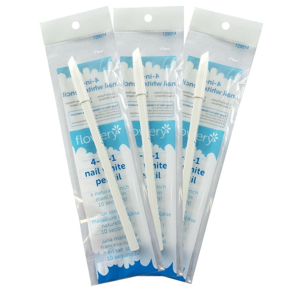 Flowery Nail White Pencil with Cuticle Pusher Cap - Set of 3