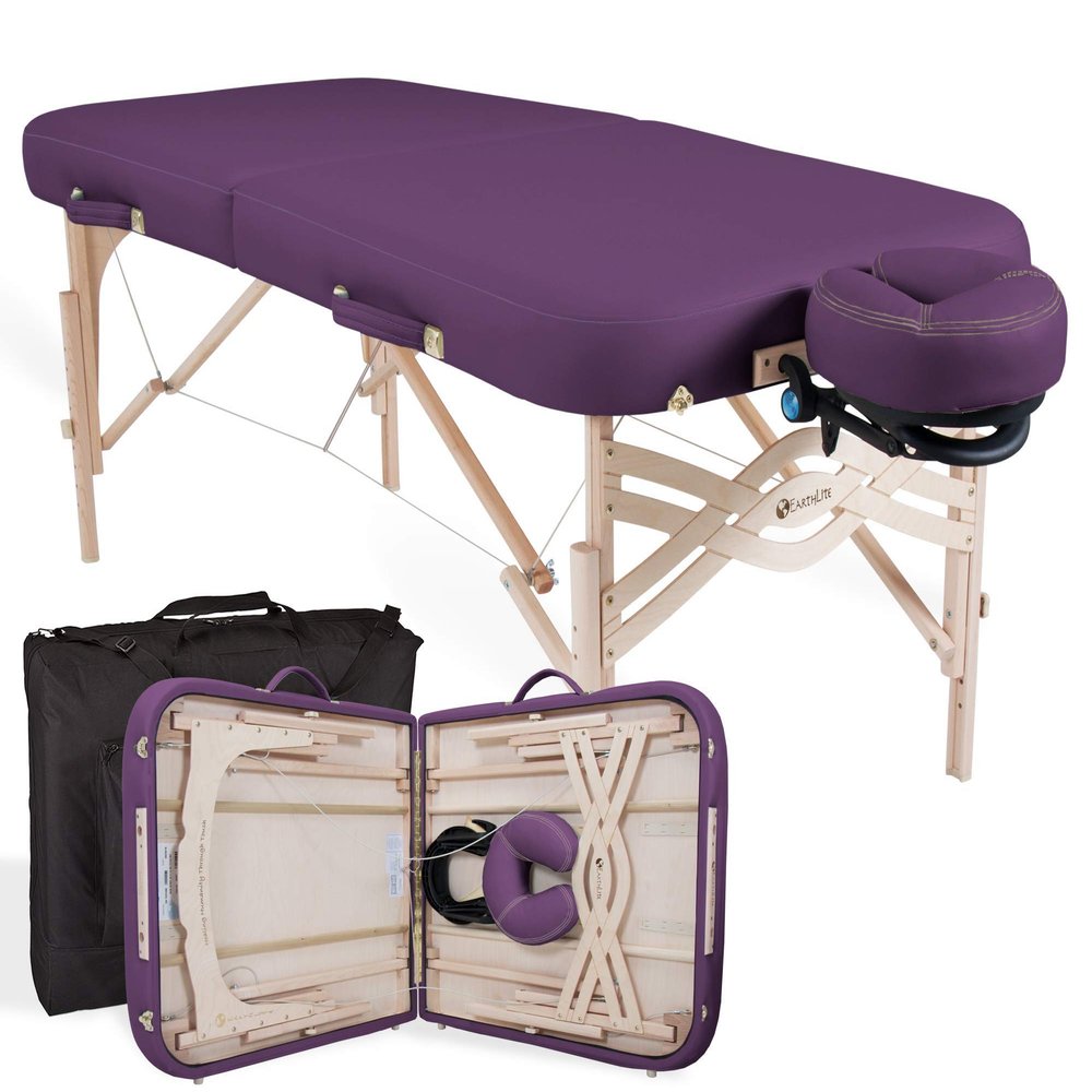EarthLite Premium Portable Massage Table Package Spirit - Spa-Level Comfort, Deluxe Cushioning incl. Flex-Rest Face Cradle & Strata Face Pillow, Carry Case (30/32 x 73) - Made in USA, Amethyst