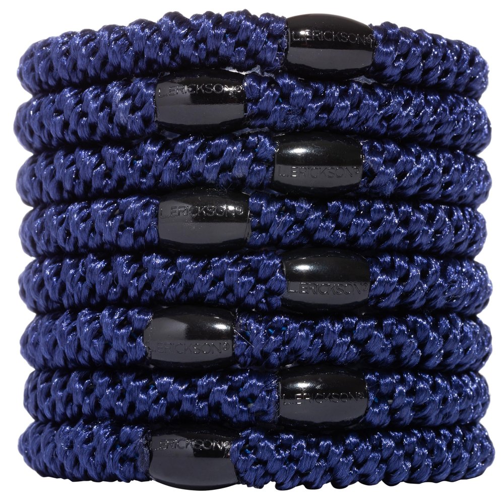 Blue Hair Ties for Thick Hair, Grab & Go Ponytail Holders, 8 Pack, Navy, Thick No-Crease Bands with Strong Hold, Damage-Free Design, Timeless Sleek Finish | L. Erickson