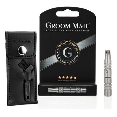 Groom Mate Platinum XL Nose & Ear Hair Trimmer with Leather Pouch & Brush - Engineered to Last a Lifetime - Made in USA