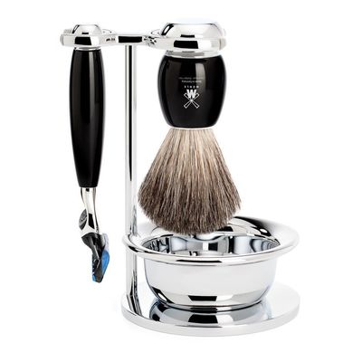 MHLE VIVO Black 4-piece Pure Badger 5-Blade Razor Shaving Set