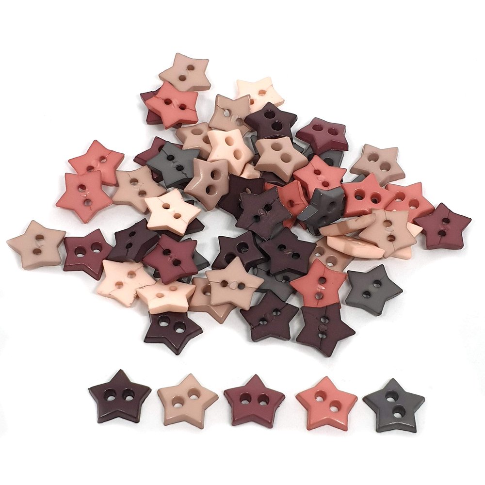 100 Pcs Cute Star Button 10 Mm Mix Earth tone brown tone