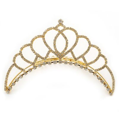 Bridal/Wedding/Prom/Party Gold Plated Diamante Hair Comb/Tiara - 12cm