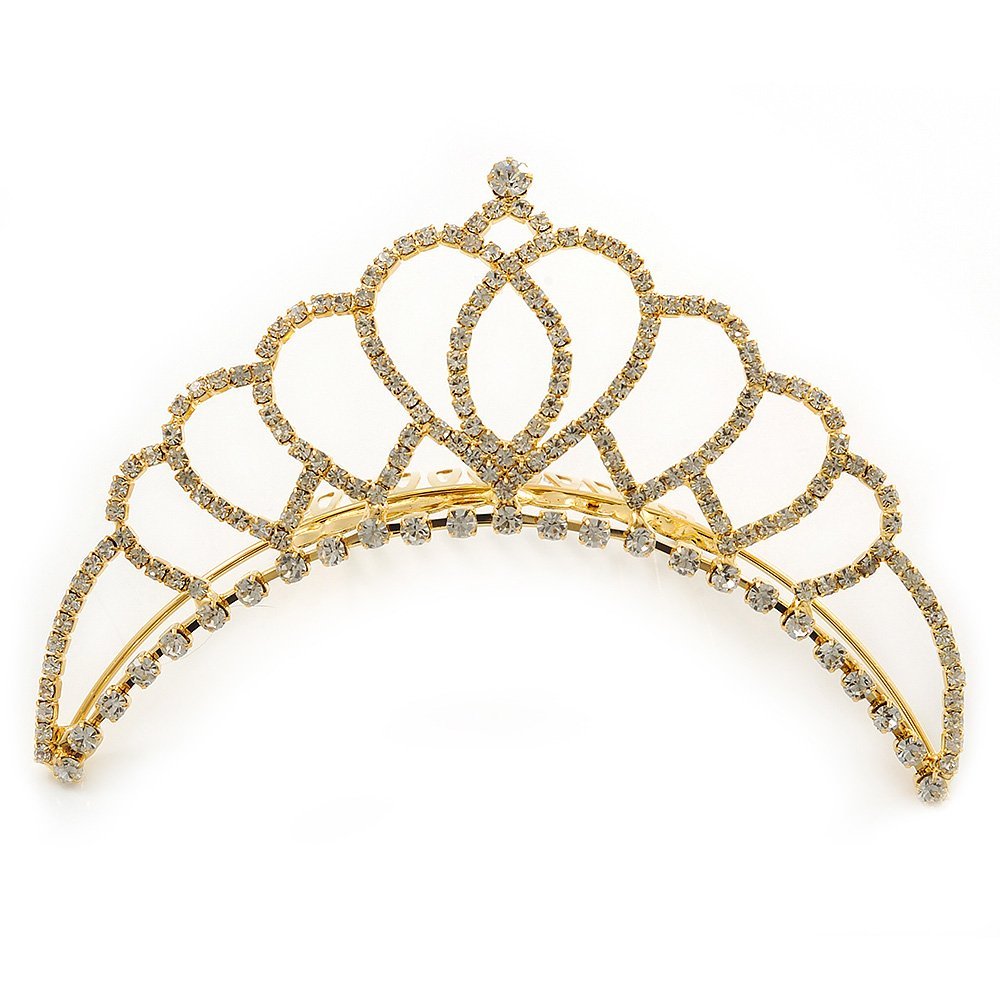 Bridal/Wedding/Prom/Party Gold Plated Diamante Hair Comb/Tiara - 12cm