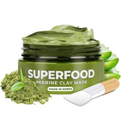 PLANTIFIQUE Korean Skincare Clay Mask  Hydrating Mud Mask with Avocado & Superfoods, Dermatologist-Tested for Face & Body  Vegan, 3.4 Oz/100ml