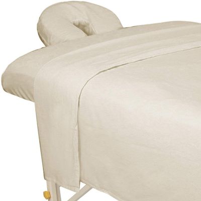 ForPro Premium Flannel 3-Piece Massage Sheet Set for Massage Tables, Includes Flat, Fitted Sheet, and Fitted Face Rest Cover, Natural