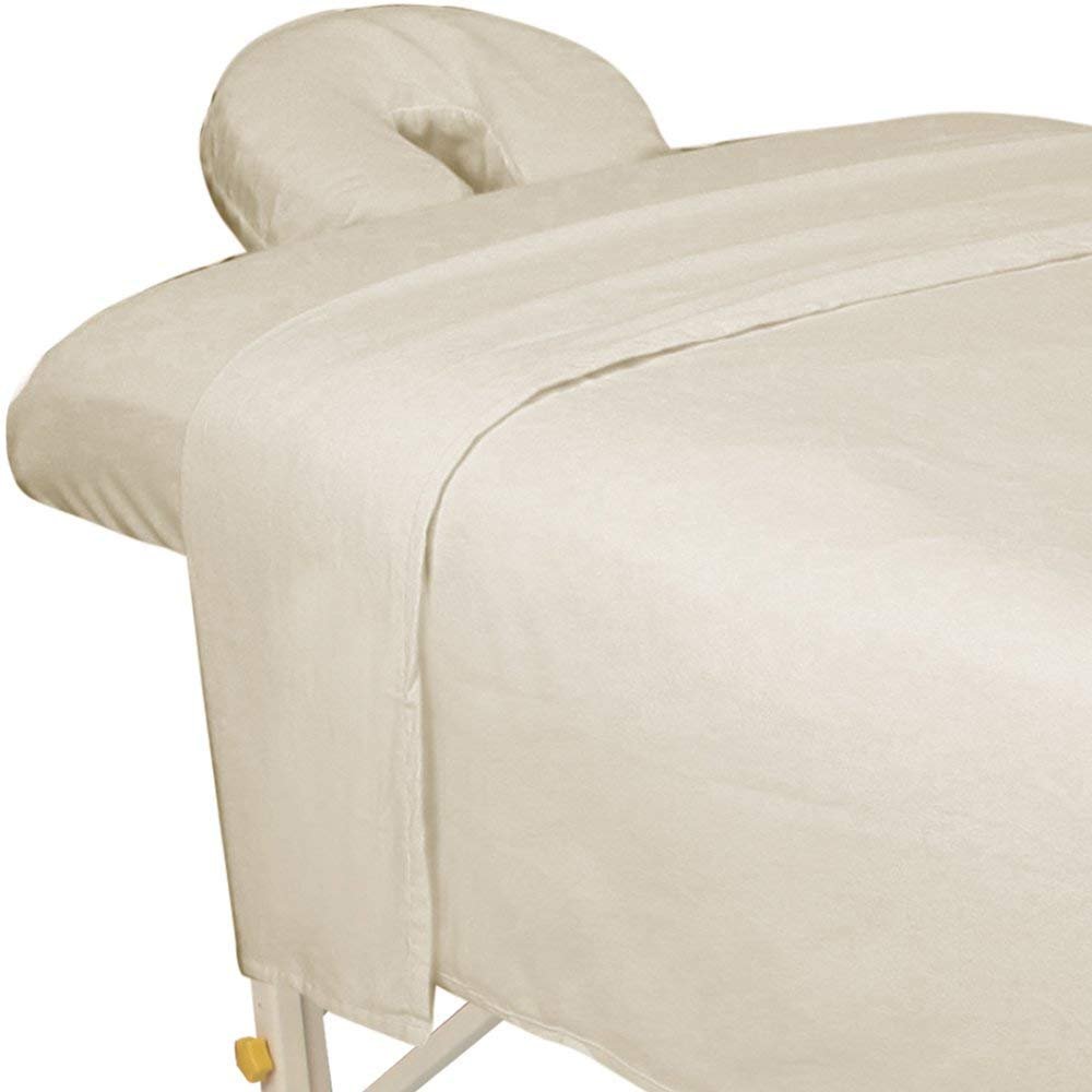 ForPro Premium Flannel 3-Piece Massage Sheet Set for Massage Tables, Includes Flat, Fitted Sheet, and Fitted Face Rest Cover, Natural