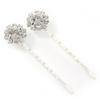 2 Bridal/Prom Crystal Flower Hair Grips/Slides In Rhodium Plating - 55mm Across view 1